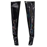 WUFANGBU Medias De PU Coloridas De Talla Grande Medias Altas hasta El Muslo Lencería Sexy para Mujer Ropa De Discoteca Asianm Negro