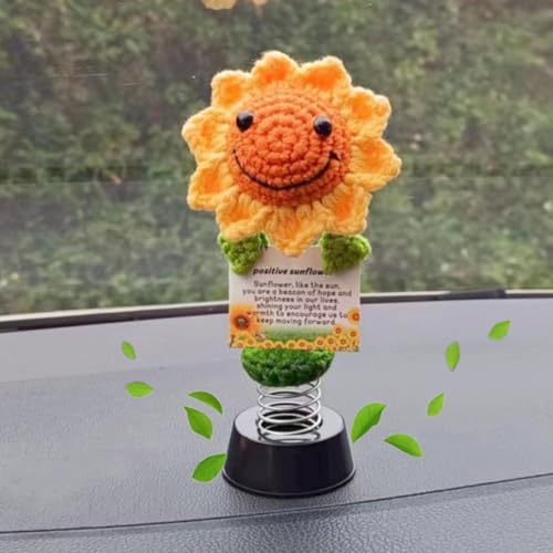 Levvohd Apoyo Emocional Girasoles Hechos a Mano para Mujeres, Hippie Bobbleheads para Tablero de Coche, Ganchillo, Girasoles positivos, Accesorios de Coche, Ideas de decoración para Ella