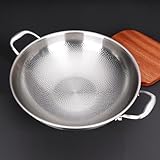 STEHEMO 14 Inch Titanium Hammered Wok with Double Handles, Frying Pans Nonstick, Non-Stick Wok, Scratch-Resistant Non Stick Titanium Pans for Cooking,No lid