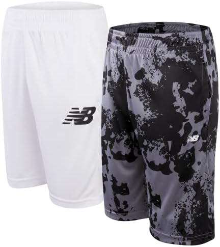 New Balance Boys' Active Shorts - 2 Pack Athletic Mesh Basketball Shorts (Little Boy/Big Boy), Size 14-16, Black Tie-dye/White