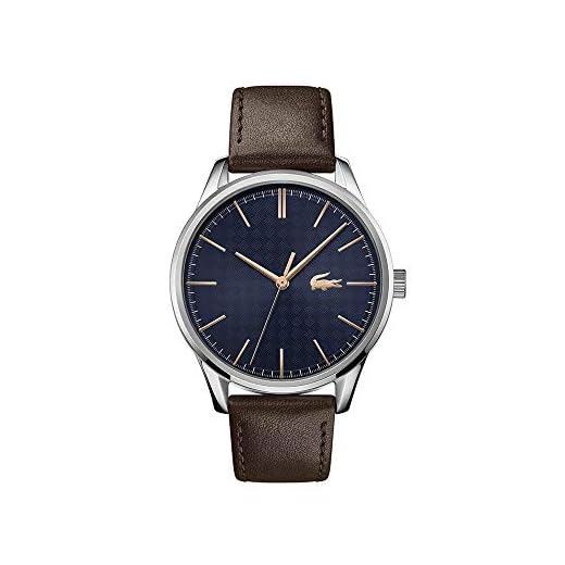 Lacoste Men's Vienna Stainless Steel Quartz Watch with Leather Calfskin Strap, Brown, 20 (Model: 2011046)