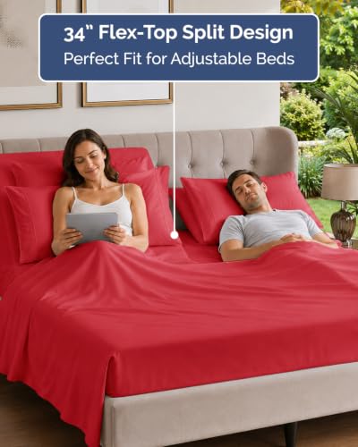 Image of Flex Top Split Head King 6 Piece Sheet Set - Breathable & Cooling - Red