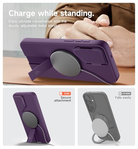 Image of SURITCH for Samsung Galaxy S25 FE Phone Case, Magnetic Protective Cover with Camera Cover & Adjustable Metal Kickstand for Galaxy S25 FE (2025)-Dark Purple
