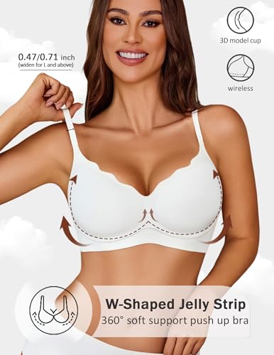 Image of Avidlove Bras for Women No Underwire Seamless Push Up Bra Wireless Soft Bralettes Scalloped Full Coverage Everyday Bra