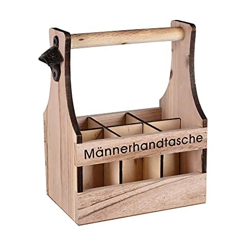 UNUS Home Männerhandtasche Bier, Flaschenträger aus Holz für 6 Flaschen, Bierträger mit Flaschenöffner, Geschenkidee Männer, Geburtstag, Vatertag Cover