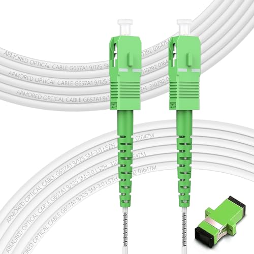 Câble fibre optique SC/APC vers SC/APC OS2 blindé 10m monomode simplex LSZH blanc