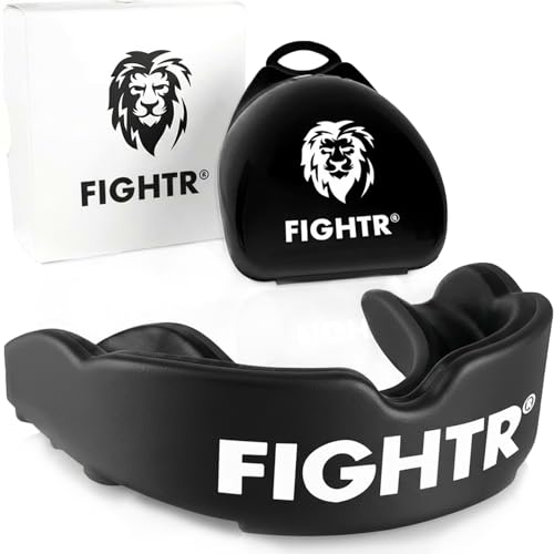 FIGHTR Premium Mundschutz - ideale Atmung & leicht Anpassbar | Sport Zahnschutz für Boxen MMA Muay Thai Hockey & Kampfsport | inkl. Hygiene Box (All Black 1 Set)