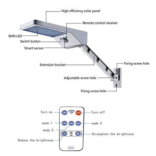 Goodjobb Luz solar LED 50, luz solar de parede com controle remoto, luz solar externa, luz solar det