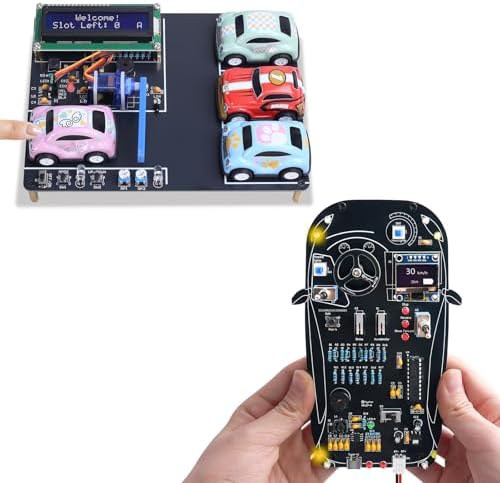 MiOYOOW DIY LCD Mini Parking Lot Simulation Kit with 2 Mini Cars and Car Driving Simulation Kit with Gear Shifting, Lights & LCD Display, STEM Electronics Soldering Project for School Learning image 4