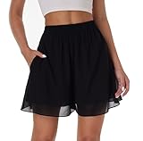 Women's Chiffon Shorts Double Layers Summer Vacation Beach Party Silky Ruffle Dressy Casual Shorts Black