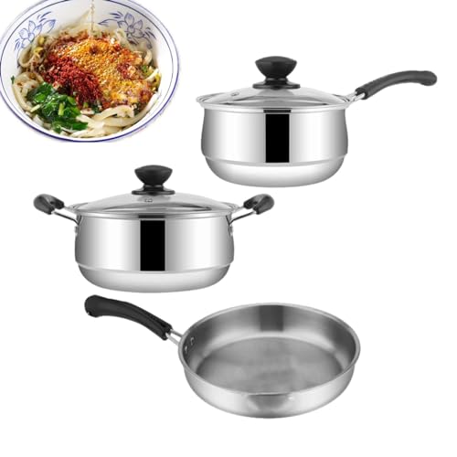 Nonstick Cookware Set, Cooking Pots and Pans Set - 3 Piece Stainless Steel Cookware Set | Nonstick Casseroles and Pans for Cooking to