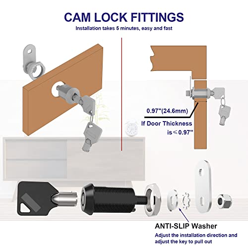 Jayseon 3 Pack Rv Storage Locks, 1-1/8" Cabinet Locks With Keys, Rv Cam Lock Keyed Alike Rv Locks For Storage Door, Zinc Alloy #TOP6