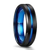 TIGRADE Titanium Ring 6MM 8MM 10MM Black and Blue Two-Tone Centre Groove Wedding Band Matte Finish Comfort Fit for Men Women, 6MM, Size 7.5