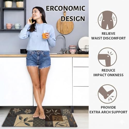 Image of Kitchen Anti Slip Mat for Floor, Waterproof Washable Kitchen Mats, Non Slip Kitchen Floor Mats for Home, Soft Mats for Kitchen, Kitchen Mats for Floor Anti Slip (Checks Leave)