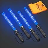 SIMAZO 4 Pieces 21 Inch Signal Traffic Wand with 3 Flashing Modes & 6 Led Lights, Traffic Safety Baton with Side Clip for Air Marshalling, Car Directing, Parking Guides (Blue)