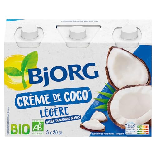 BJORG Crème de Coco Légère Bio – Allégée en matières grasses – Sans gluten - 3 x 200 ml