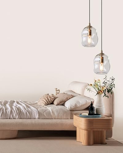 CASAMOTION Modern Glass Pendant Light Kitchen Island Gold and Clear Organic Globe Ceiling Hanging Fixtures Art Glass Industrial Design Dining Room Sink Bar Counter Porch Small Medium Lamp 8 Inch H - Image 8