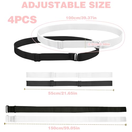 4 Pcs Crop Band Tucky Belt, Adjustable Crop Tops Band for Tucking, Shirt Sweater Tuck Band Elastic Band Strap Tucky Belt to Crop Tops, Shirt Tuck Band Elastic Belts for Women Men (Black, White)2