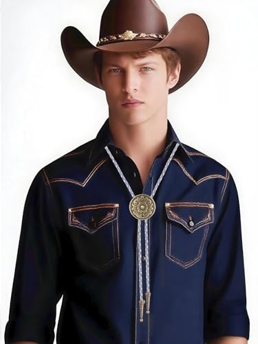 Image of GelConnie Floral Bolo Tie for Men Womens Bolo Tie Necklace Native American Black Men's Bolo Ties Western Cowboy Bolero Ties
