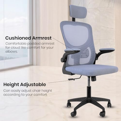 Image of Grey Black| High Back Imported Mesh Fabric Boss Office Chair | Y Design Ergonomic Back Support | 2D Aero Design Adjustable Armrests | Synchro Tilt Lock Mechanism Support