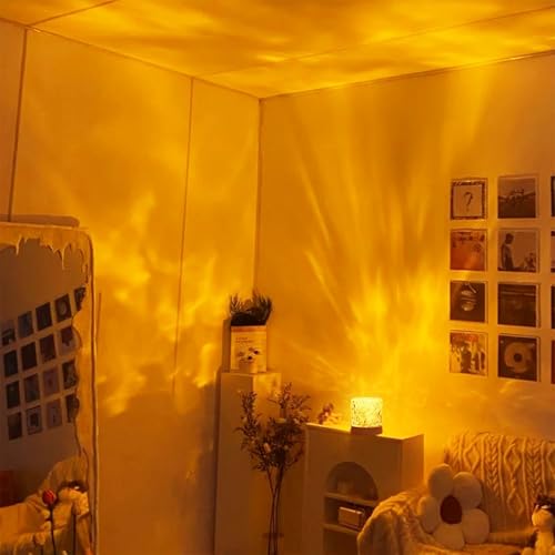 ZQX Luxocean Lights, 16 colores proyector, lámpara LED de noche con USB, luz ambiental regulable para dormitorios, fiestas, bares, luces redondas onduladas de agua