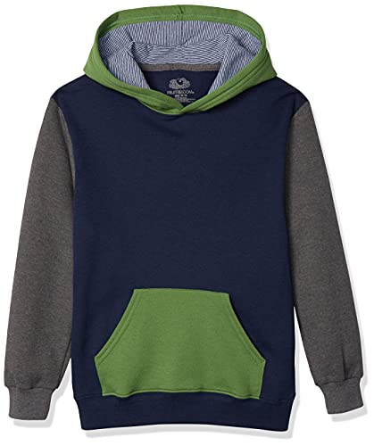 Fruit Of The Loom Boys' Fleece Hoodie Sweatshirt, Ghost Game Green/Charcoal Heather/Times Square Navy Stripe, Medium #TOP2