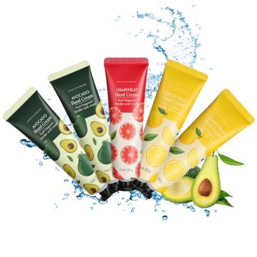 LOPHE Hand Cream, 5 x 30g Moisturising Hand Cream with Natural Plant Flower Fruit Flavour Gentle, Travel Size, Gifts for Women, Mother's Day and Christmas
