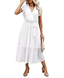 BTFBM Women Summer Bohemian Floral Casual Wrap V Neck Ruffle Cap Sleeveless Belt A-Line Pleated Hem...