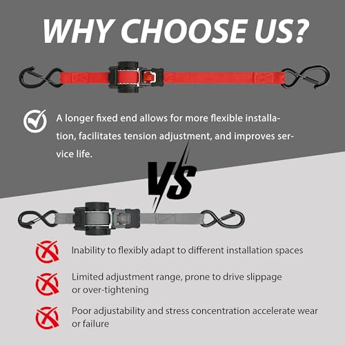 Image of Retractable Ratchet Straps 1 inch x 13Ft, Heavy Duty Self Retracting Tie Down Straps, 1800lb Break Strength Auto Retract Cargo Straps for Truck, Trailer, Motorcycle, ATV, UTV, (Red, 4 Pack)