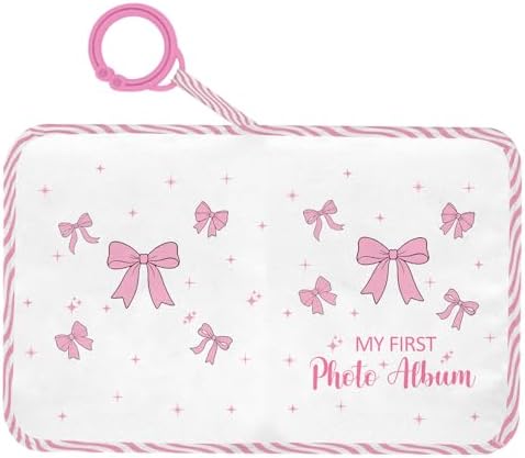 Baby-Fotoalbum für 17 15,2 x 10,2 cm, rosa Schleife, weiches Tuch, Familienfotobuch, Stoff, Erinnerungsgeschenk für Babyparty, Neugeborene, Kleinkinder, Jungen, Mädchen