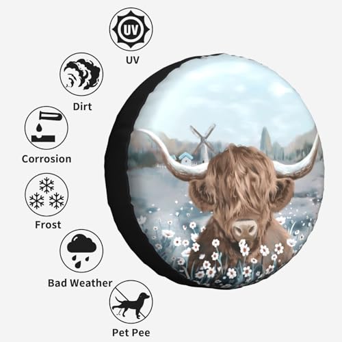 Image of Cow Spare Tire Cover Wheel Protector Weatherproof Wheel Cover Universal Decorative Accessories for Camper RV SUV Travel Trailer 14 inch