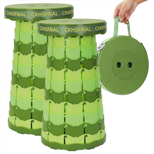 CXHSFNAL 2 Pack Portable Collapsible Stool - Adjustable Folding Stools for Adults, Retractable Foldable Seat with Load Capacity 400lbs for Camping, Hiking, Fishing, Outdoor/Indoor, Green