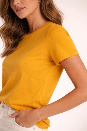 Image of Womens T Shirt Short Sleeve Crew Neck Casual Basic Shirt Soft Cotton Tee Relaxed Fit Lightweight Everyday Women Top Minimalist Style