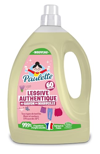 Paulette - Lessive authentique au Savon de Marseille - Parfum Lavande - Idéal contre toutes les taches, pour tous types de textiles - Jusqu’à 60 lavages - Fabriqué en France - 3L