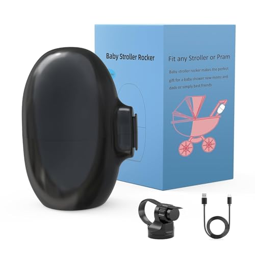 Rechargeable Pram Rocker, Baby Rocker -Gently Rocks Any Pram Creating a Gentle Rocking Effect, Portable Device,5 Adjustable Speed with 40 Min Timer,Silent Operation, New Born Baby Essentials (Black)