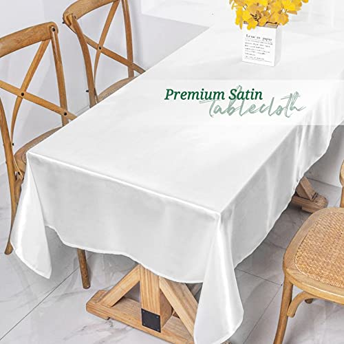 5 Pack White Tablecloth 58 X 108 Inch Satin Table Cloth For 6 Foot Rectangular Tables,Overlay Smooth Fabric Table Cover Bright Silk Cloth Table Clothes For Party Wedding Banquet Table Decoration #TOP5