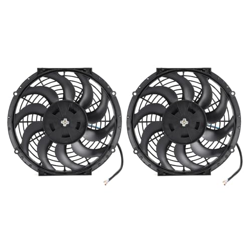 Yctze 2PCS UNIVERSAL RADIATOR COOLING FAN, 12IN ELECTRIC 80W FAN, HIGH PERFORMANCE COOLING SYSTEM UPGRADE with 10PCS BLADES, 298x148x65mm, Ideal for Cars, Trucks & SUVs, Black