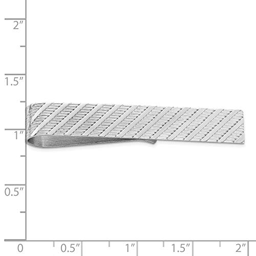 Black Bow Jewelry Rhodium Plated Sterling Silver Diagonal Striped Tie Bar, 7 X 50Mm #TOP1