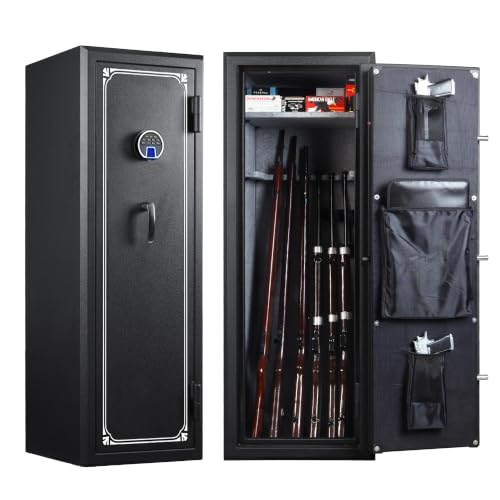 XPEDITION 14 Gun Fireproof Safe for Rifles and Pistols, Gun Cabinet with Fingerprint Keypad and Key Access, Fire and Water Resistant Safe with Combination Lock, Gun Safe for Rifles and Shotguns
