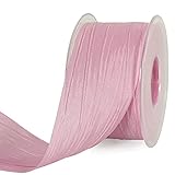 TONIFUL 2 Inch x 25 Yards Wide Pink Crinkled Ribbon Silk-Like Wrinkled Ruffled Woven Solid Ribbons...