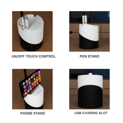 Image of fizzytech 360 Flexible LED Desk Lamp with Mini Fan, Pen Holder & Mobile Stand - Touch Control Adjustable Desk Light for Reading, Studying, Office & Home Use (White & Black)