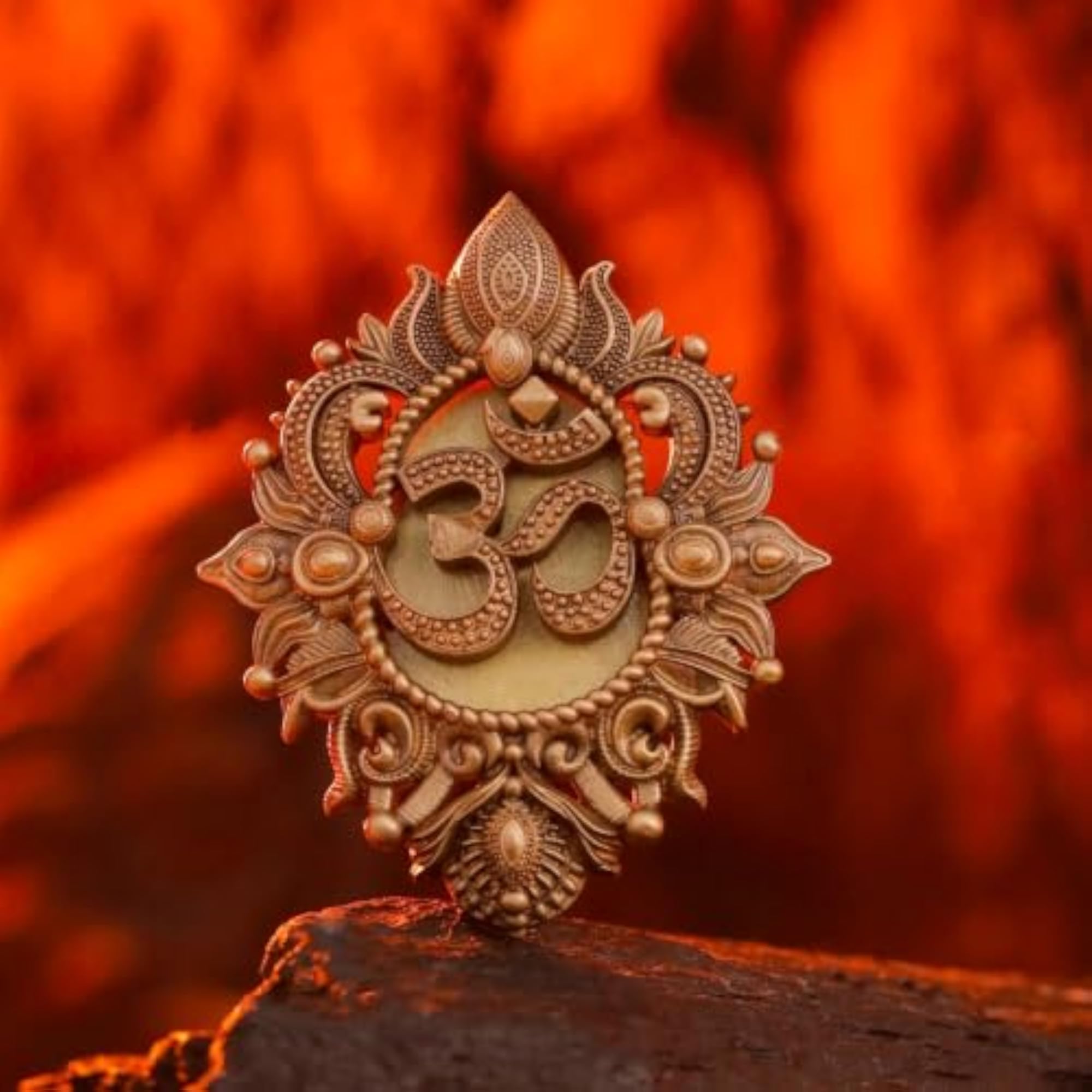 Antique Gold Brass Om Mandala Brooch for Men