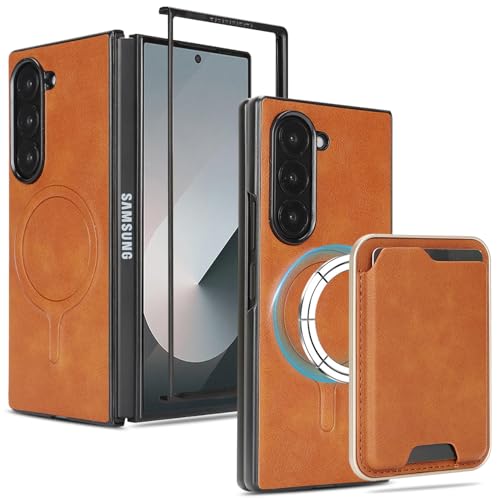 For Galaxy Z Fold 5 �p ������ 2 in 1 Magsafe�Ή��J�[�h�P�[�X�t�� ���U�[ �蒠�^ �T���X�� �M�����N�V�[ Z fold5 �J�o�[ ���z�^ �}�O�Z�[�t�Ή� ���C�����X�[�d�Ή� �X�^���h�@�\ RFID�u���b�L���O �}�O�l�b�g