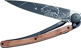 Deejo Taschenmesser NATURE FORELLE, 37 g, Stahl AISI 420, Liner-Lock, Wacholder, Gürtelclip, Deejo-Box
