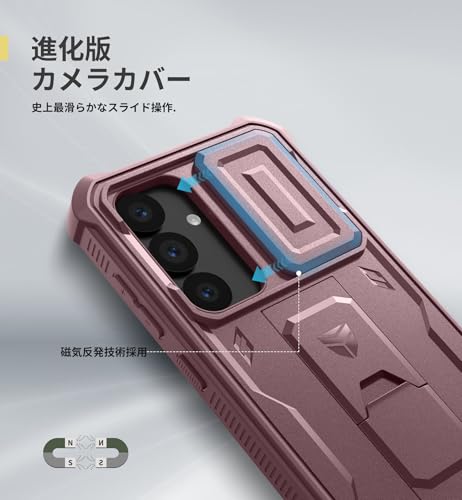 Image of Dexnor for Samsung Galaxy S25 Case with Built-in Slide Camera Cover & Screen Protector & Kickstand,Heavy-Duty Shockproof Rugged Case Full-Body Bumper Protective Cover for Galaxy S25(2025),Peony Pink