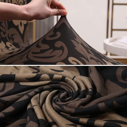 Image of Chair Cover Set of 4 for Dining Table, Stretchable Removable Washable Anti-Slip Universal Fit Printed Polyester Spandex Slipcovers (Brown Mint)