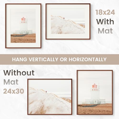 Image of 24x30 Poster Frame, USA-Sourced Natural Mahogany Wood Picture Collage Frame with HD Tempered Glass, Modern Simple 24 x 30 Wooden Photo Frame Matted to 18x24, Vertical & Horizontal Wall Hanging Display