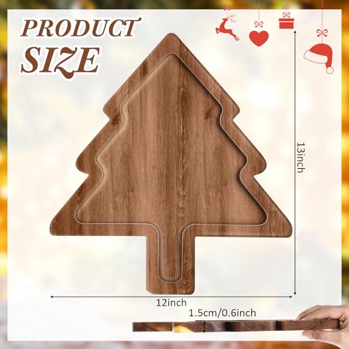 Ziliny 6 Pcs Christmas Appetizer Platter 12 Inch Christmas Cutting Board Acacia Serving Trays Wood Charcuterie Board Tray Snack Dessert Candy Dish Plate for Kitchen Gifts(Christmas Tree) miniatura 2