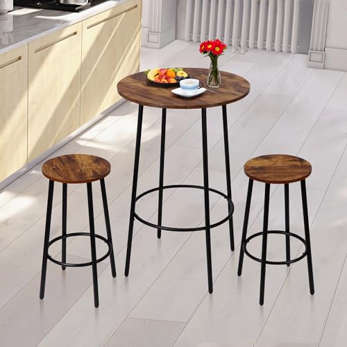 image for Nova Microdermabrasion 3 Piece Dining Table Set, Modern Round Bar Tabl
