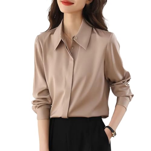 Chemise en satin pour femme manches longues vêtement blanc classique chic et fluide